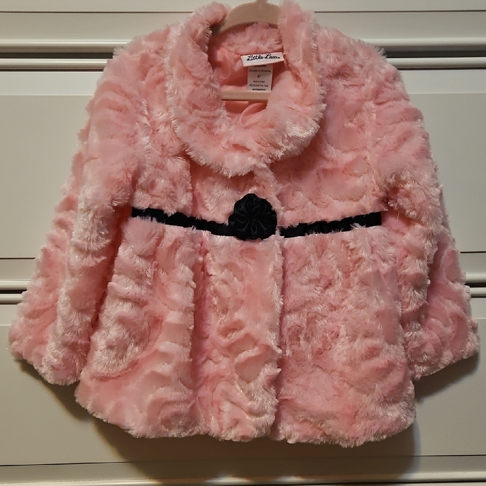 Little Lass Pink Faux Fur Cape with Black Accent